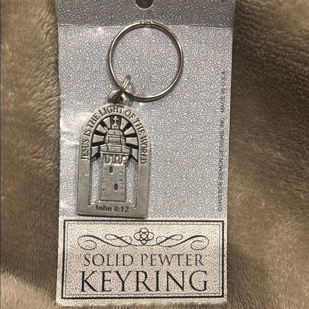 Lighthouse John 8:12 Solid Pewter Keyring